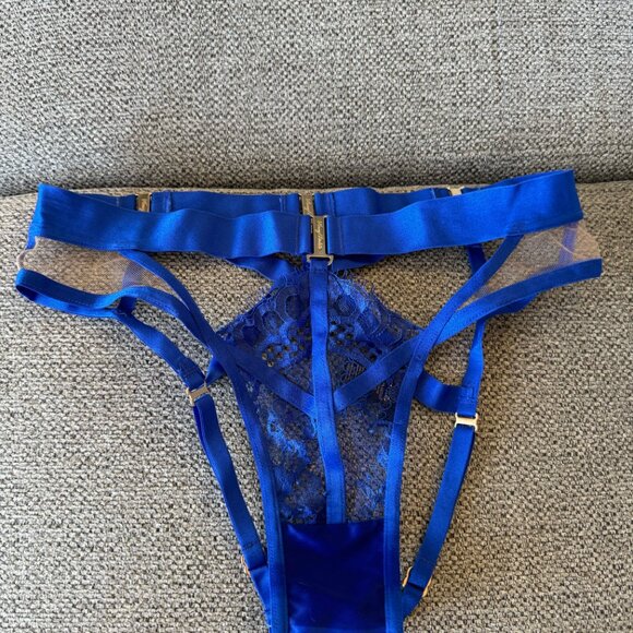 Honey Birdette Morgan Kukuro Electric Blue Set Small Medium Bra Panty Garter - Picture 12 of 13